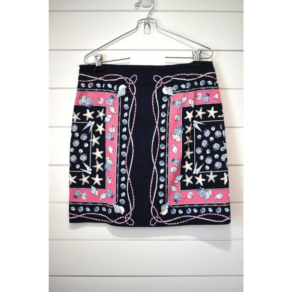 Talbots Skirt Women's Size 8P Seashells Pink Navy Blue Sailor Nautical Petite - Picture 5 of 7